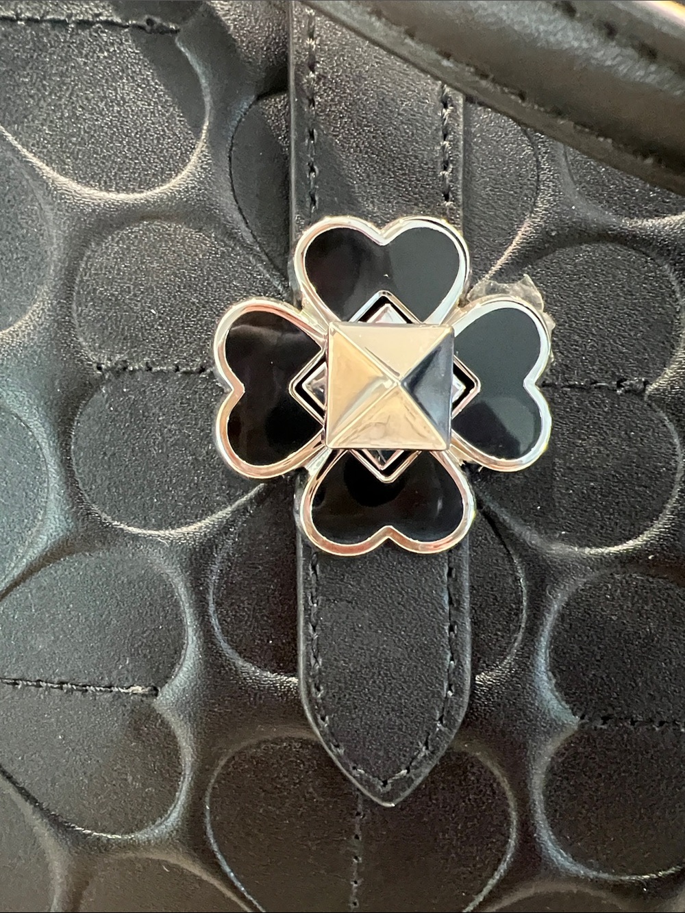 Vintage Kate Spade Black Floral-Embossed Tote with Clover Charm - Picture 7 of 7